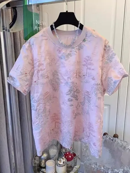 Design Embroidered Landscape Print T-Shirt in Pale Mint - 15