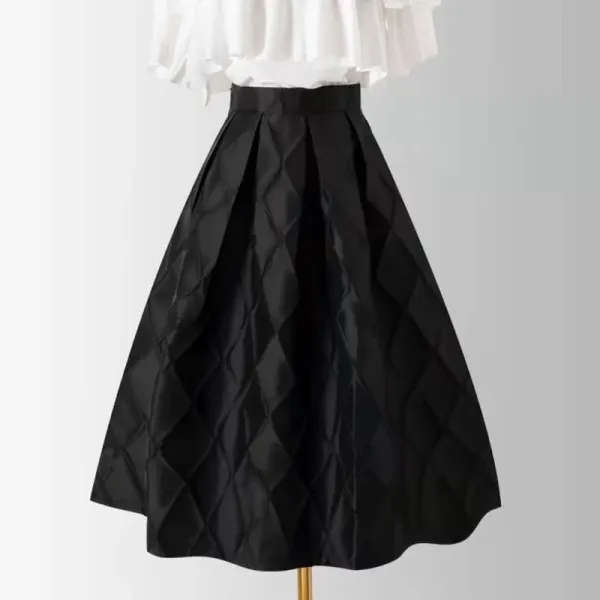 Quilted A-Line Midi Skirt in Black - 1