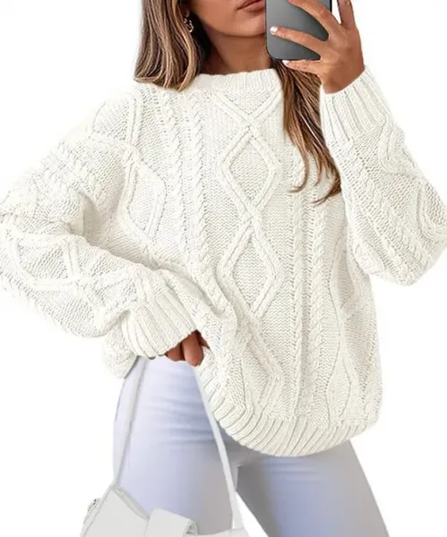 Cable Knit Oversized Sweater in Burgundy - 12