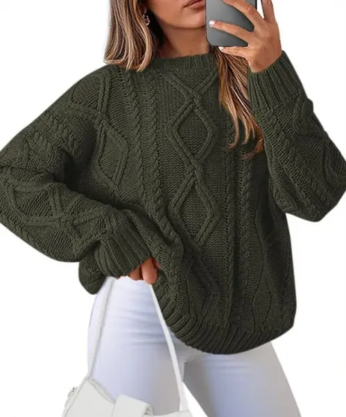 Cable Knit Oversized Sweater in Burgundy - 15