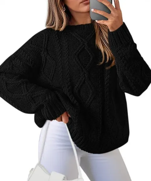 Cable Knit Oversized Sweater in Burgundy - 18