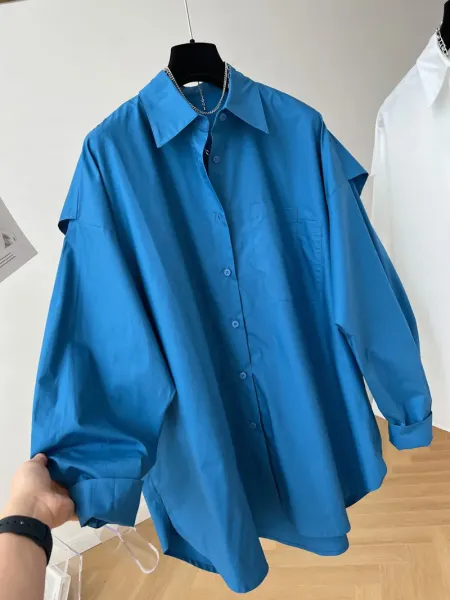 Oversized Button-Up Shirt Blue - 4