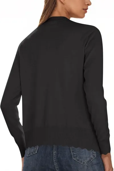 Scalloped Hem V-Neck Cardigan in Burgundy - 20