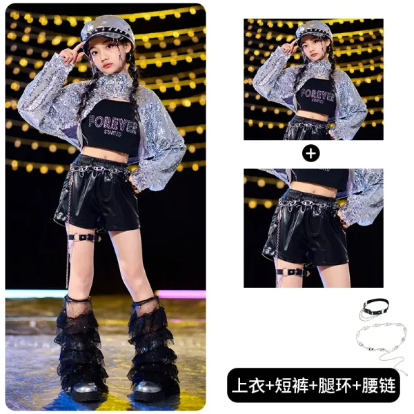 Forever 21 x Streetwear Collection Sequin Cropped Top + Faux Leather Shorts + Chain Leg Rings + Waist Chain Set - 1