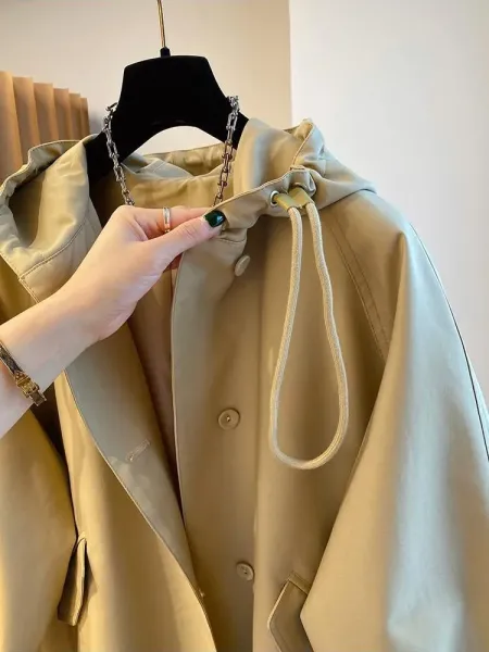 Design Oversized Hooded Trench Coat Navy - 12