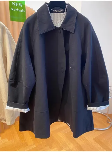 Oversized Collar Coat in Navy with Contrast Cuff Detail Outerwear - 12
