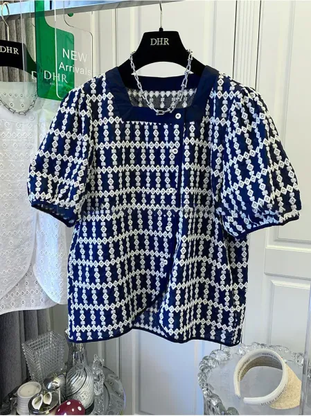 DHR Eyelet Lace Square-Neck Blouse White Top - 2
