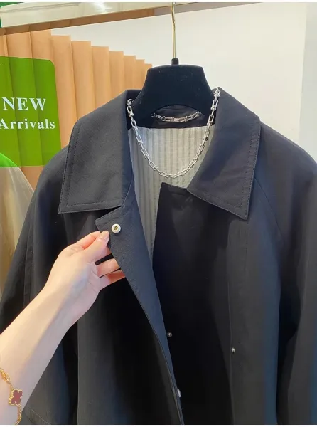 Oversized Collar Coat in Navy with Contrast Cuff Detail Outerwear - 15