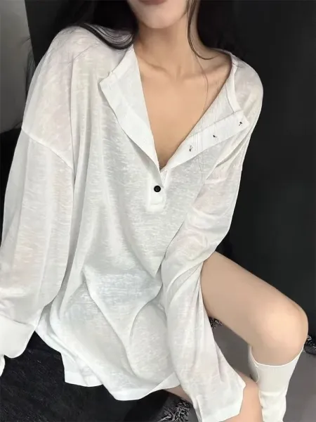 Oversized Linen-Blend Shirt White Top - 7