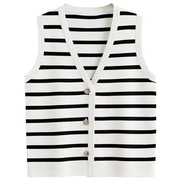 Striped Knit Vest Top in Black and White - 1