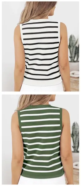 Striped Knit Vest Beige and Black Vest - 11
