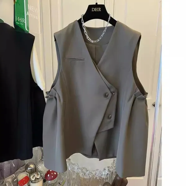 DHR Asymmetrical Wrap Vest Gray - 1