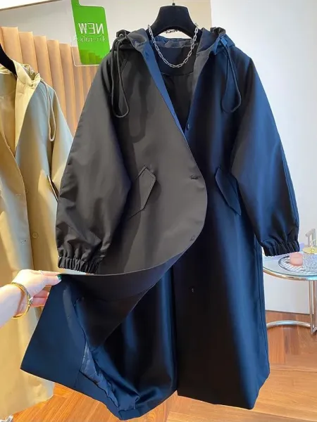 Design Oversized Hooded Trench Coat Navy - 18