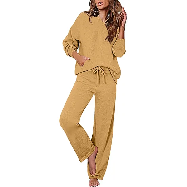 Design Knit Lounge Set Mustard Yellow Casual Set - 1