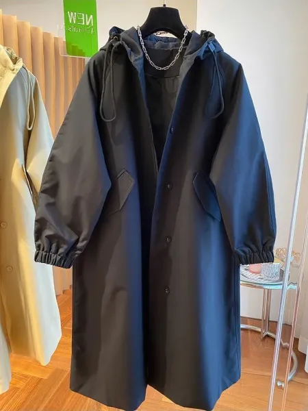Design Oversized Hooded Trench Coat Navy - 3