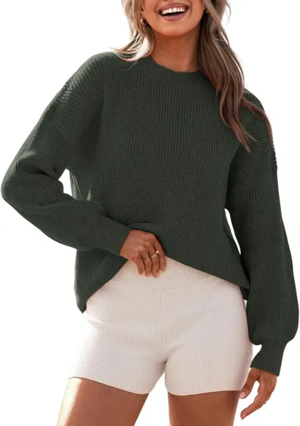 Oversized Ribbed Knit Sweater and High-Waisted Shorts Set Beige Cream - 27