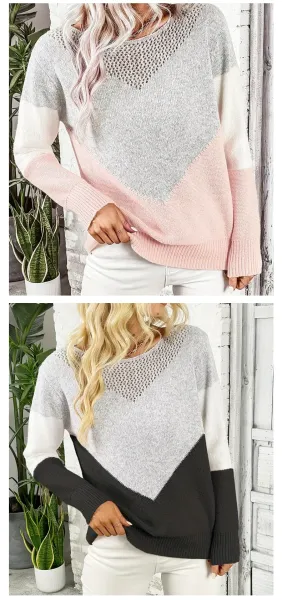 Color-Block Mesh Knit Sweater in Gray, Black, and White - 12