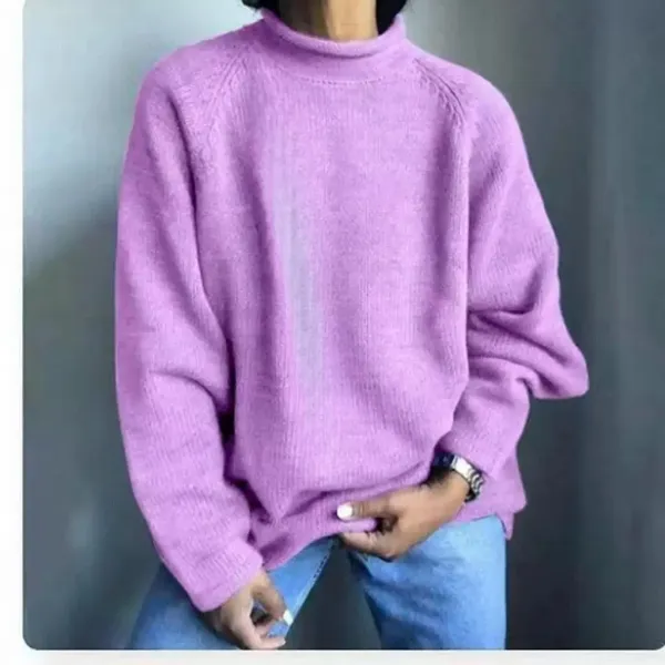 Design Oversized Mock Neck Knit Sweater in Lavender - 1