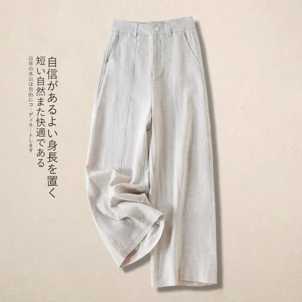 Design Linen Wide-Leg Trousers Beige Pants - 1