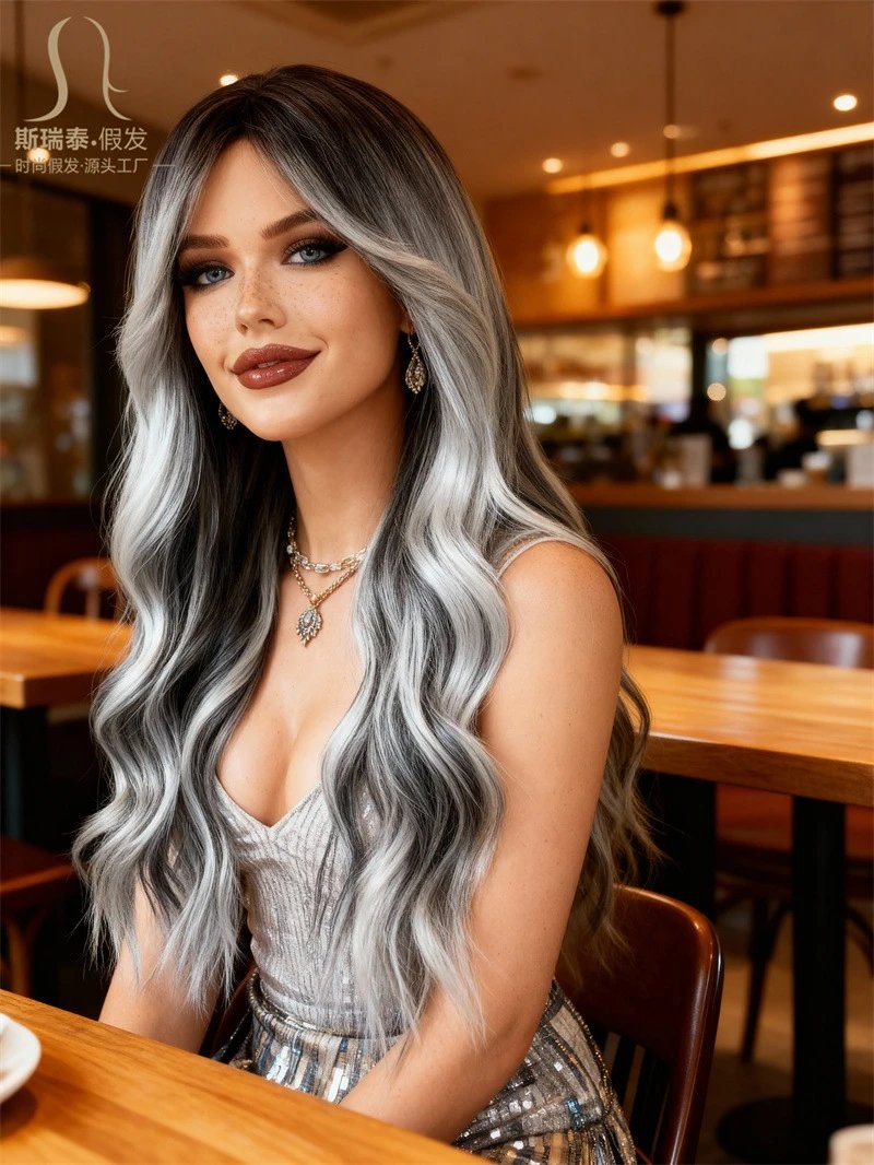 Sisitai Fake Hair Mermaid Green Ombre Long Wave Wig - 14