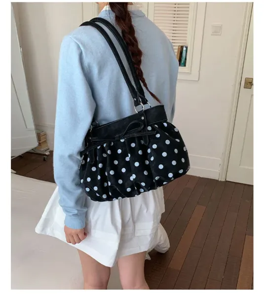 Moodstreet University of Australia Hoodie Gray + Polka Dot Pleated Handbag Cream - 36