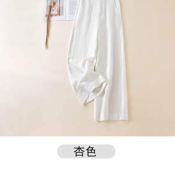 Design Linen Wide-Leg Trousers White Pants - 34