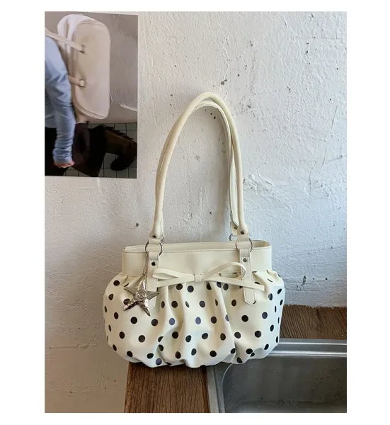 Moodstreet University of Australia Hoodie Gray + Polka Dot Pleated Handbag Cream - 46