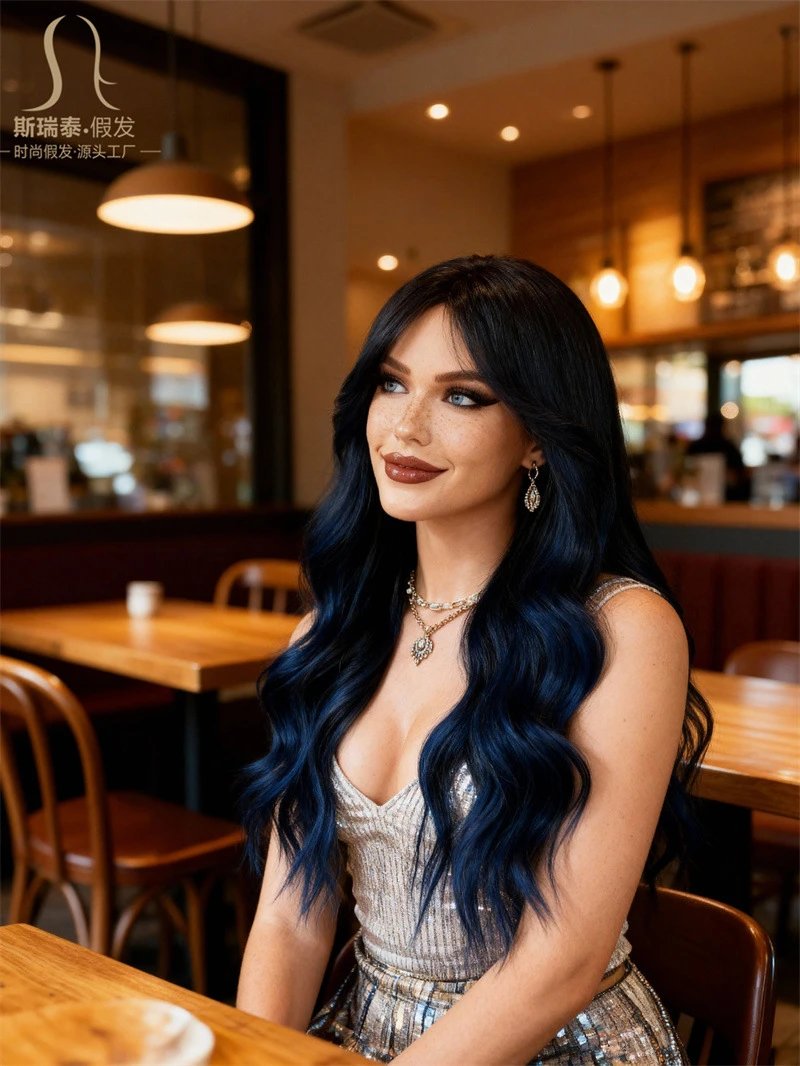 Sisitai Fake Hair Mermaid Green Ombre Long Wave Wig - 6