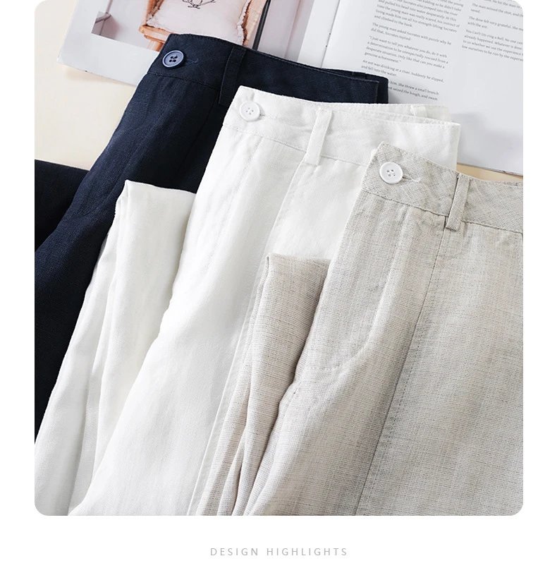 Design Linen Wide-Leg Trousers White Pants - 22