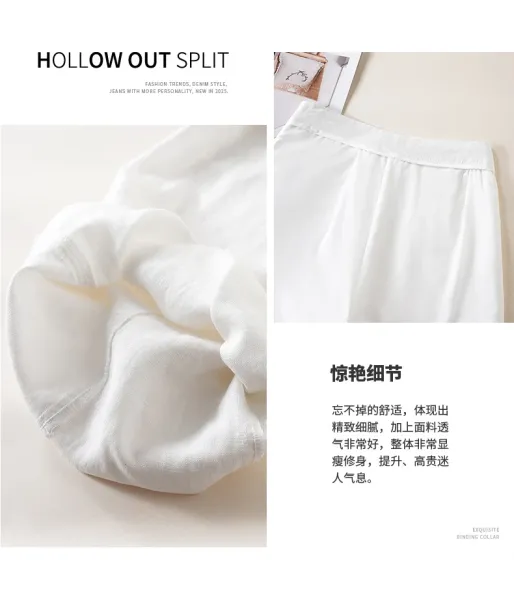 Design Linen Wide-Leg Trousers White Pants - 29