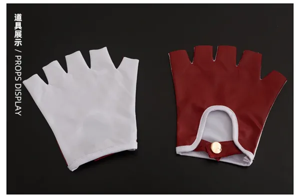 Cosplay Costume Set: White Shirt, Navy Vest, Brown Pants, Red Gloves, Tie, Belt, Chain, Glasses, Stud Earrings - 10