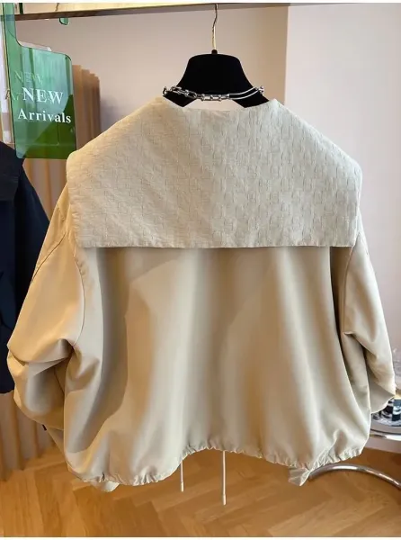 Design Oversized Collar Windbreaker Beige Outerwear - 9