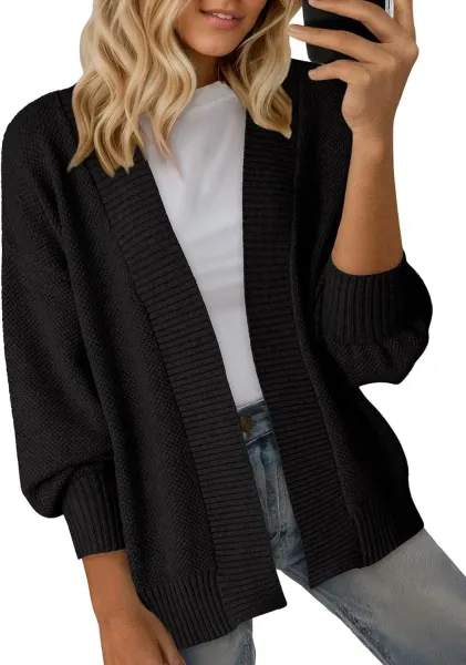 Navy Blue Textured Knit Open-Front Cardigan - 8
