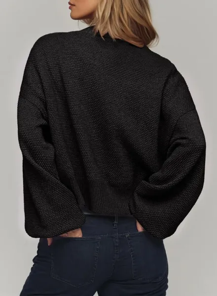 Navy Blue Textured Knit Open-Front Cardigan - 9
