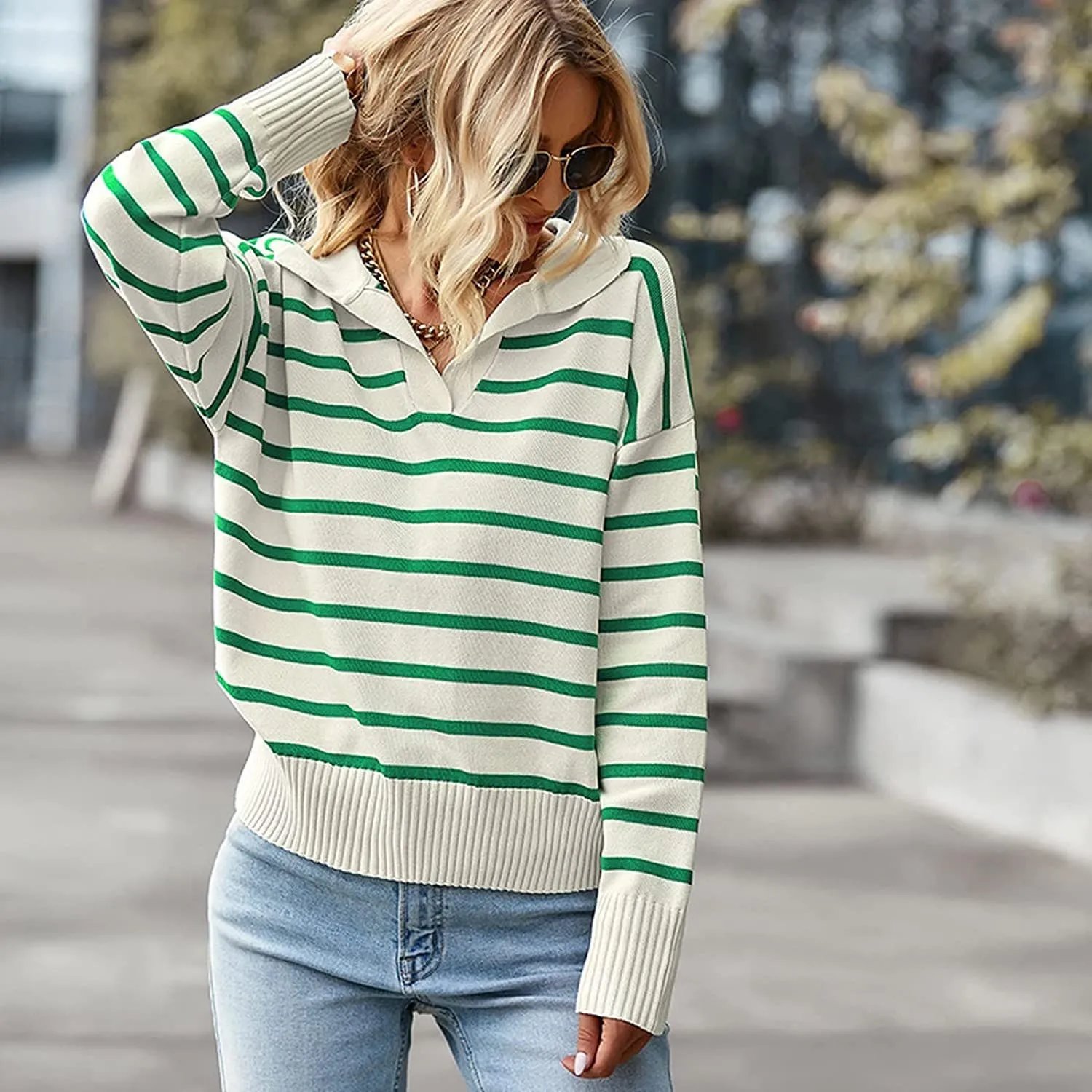 Striped Green and Cream Hooded Sweater