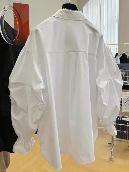 Oversized Puff-Sleeve Shirt White Shirt - 3