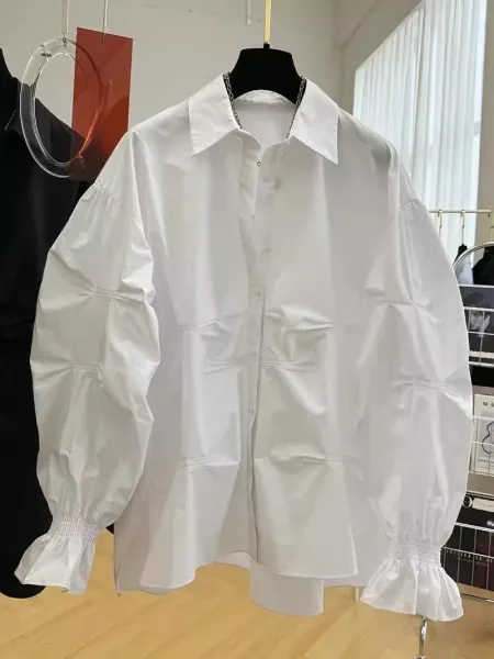 Oversized Puff-Sleeve Shirt White Shirt - 4