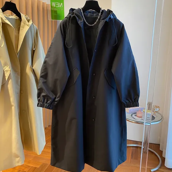 Design Oversized Hooded Trench Coat Navy - 1