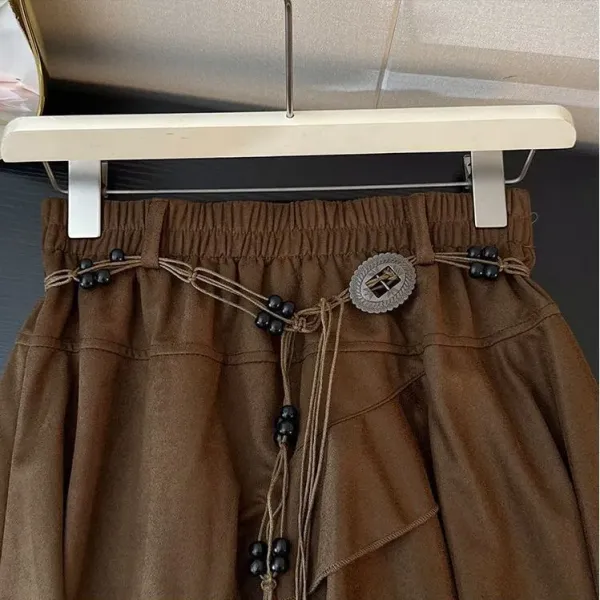 Boho Asymmetrical Tiered Skirt in Brown - 5
