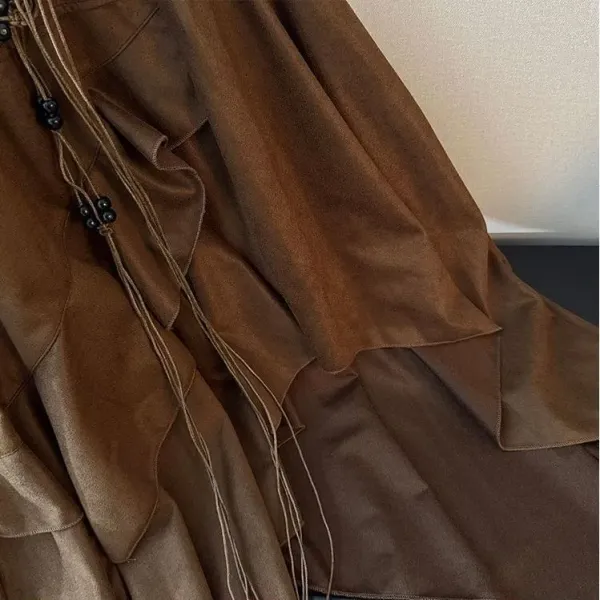 Boho Asymmetrical Tiered Skirt in Brown - 7