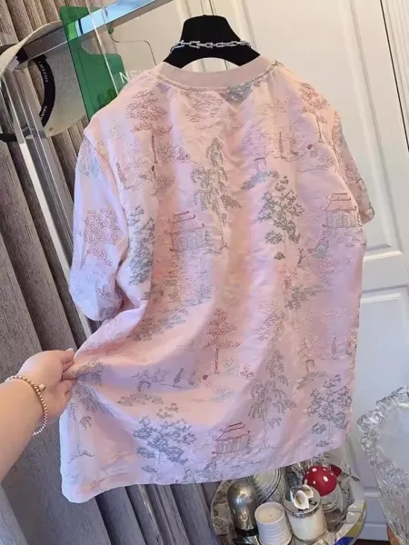 Design Embroidered Landscape Print T-Shirt in Pale Mint - 17