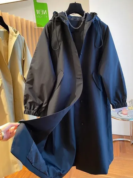 Design Oversized Hooded Trench Coat Navy - 15