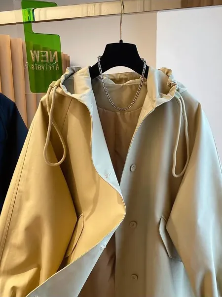 Design Oversized Hooded Trench Coat Navy - 7