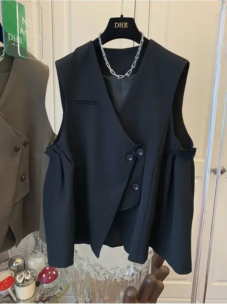 DHR Asymmetrical Wrap Vest Gray - 2