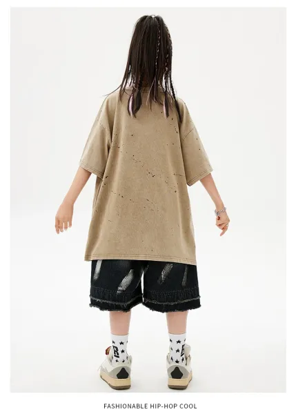PUBG x Streetwear Oversized Graphic Tee Beige + Distressed Denim Shorts Black + Camo Cap + Star Socks Set - 11