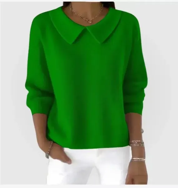 Design Peter Pan Collar Knit Top Blue Sweater - 7