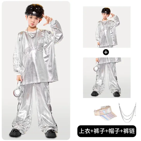 Rockarody Metallic Silver Oversized Hoodie Set with Visor and Chain Necklace - 1