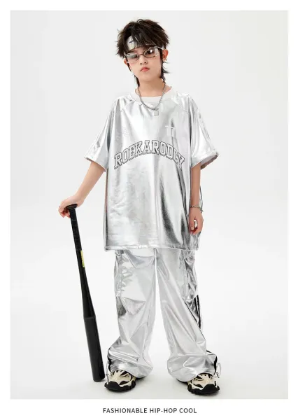Rockarolly Silver Metallic Hoodie Set with Visor Hat - 13