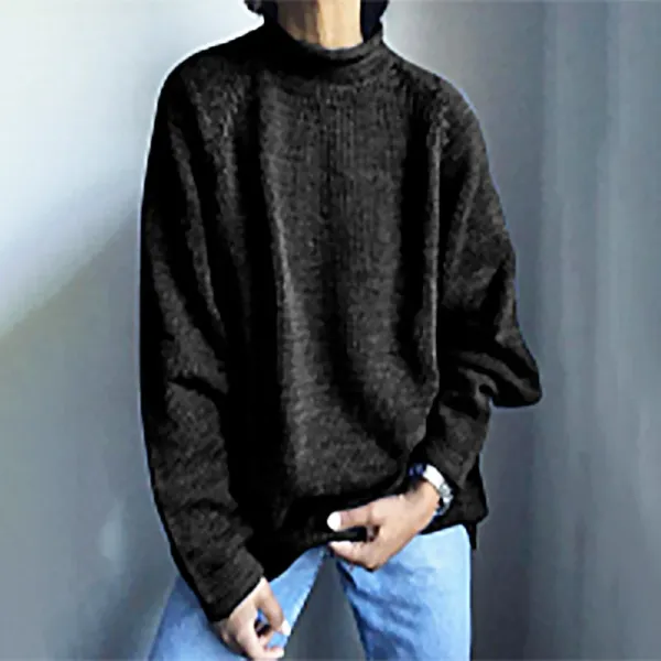 Design High-Neck Oversized Knit Sweater Black - 1