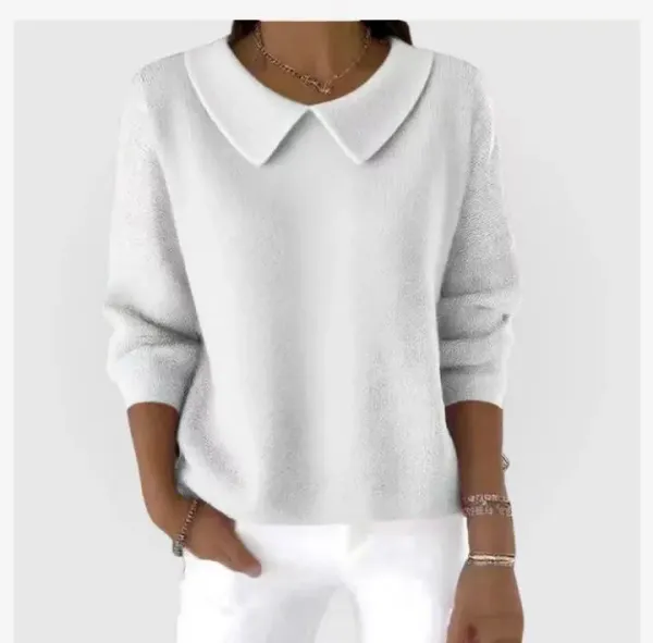 Design Peter Pan Collar Knit Top Blue Sweater - 10